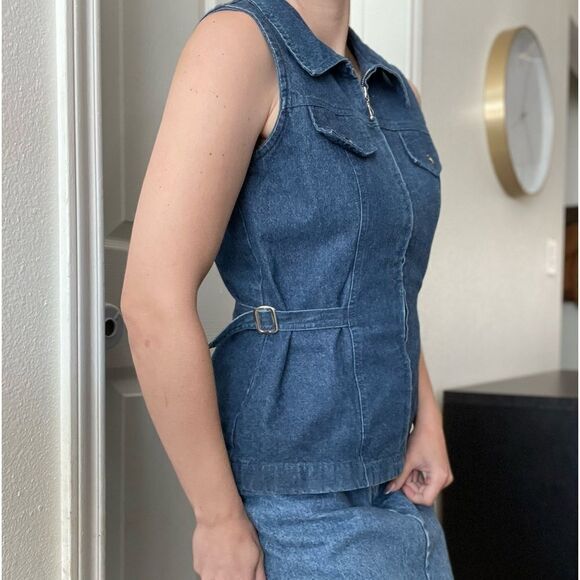 Vintage Denim Sleeveless Denim Zip Up Vest Size Medium Front Pockets Waist Coat - Picture 2 of 6